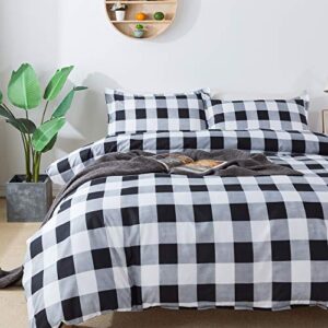 fadfay buffalo plaid college dorm duvet cover set 100% microfiber black and white gingham plaid geometric checker bedding set with hidden zipper closure 3pc, 1duvet cover + 2pillowcases, twin xl size