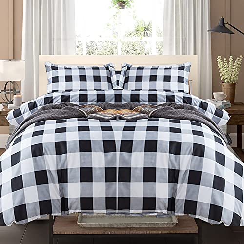 FADFAY Buffalo Plaid College Dorm Duvet Cover Set 100% Microfiber Black and White Gingham Plaid Geometric Checker Bedding Set with Hidden Zipper Closure 3Pc, 1Duvet Cover + 2Pillowcases, Twin XL Size