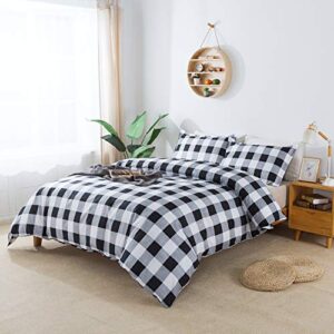 FADFAY Buffalo Plaid College Dorm Duvet Cover Set 100% Microfiber Black and White Gingham Plaid Geometric Checker Bedding Set with Hidden Zipper Closure 3Pc, 1Duvet Cover + 2Pillowcases, Twin XL Size