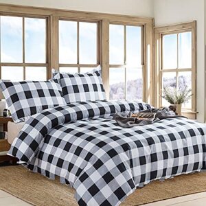 FADFAY Buffalo Plaid College Dorm Duvet Cover Set 100% Microfiber Black and White Gingham Plaid Geometric Checker Bedding Set with Hidden Zipper Closure 3Pc, 1Duvet Cover + 2Pillowcases, Twin XL Size