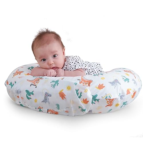 AMASKY Nursing Pillow for Breastfeeding with Two Removable Cotton Covers,Plus Size Ergonomic Breastfeeding Pillows,More Support for Mom and Baby,Machine Washable,White & Blue
