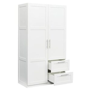 ridfy wardrobe closet with 2 doors,high wardrobe and kitchen cabinet with 2 drawers and storage shelevs,bedroom armoires with hanging rod, foldable clothes organizer (40”w x 20”d x 71”h) (white)