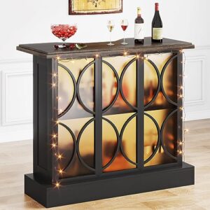 tribesigns home bar unit, industrial liquor bar table with storage and glasses holder, 3-tier wine bar cabinet mini bars with acrylic front for home kitchen pub (black)