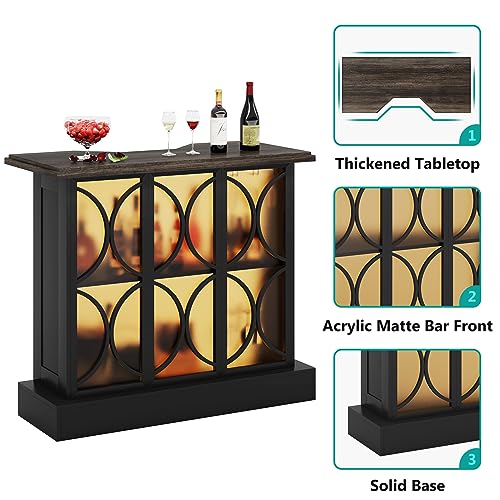 Tribesigns Home Bar Unit, Industrial Liquor Bar Table with Storage and Glasses Holder, 3-Tier Wine Bar Cabinet Mini Bars with Acrylic Front for Home Kitchen Pub (Black)