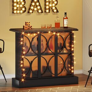 Tribesigns Home Bar Unit, Industrial Liquor Bar Table with Storage and Glasses Holder, 3-Tier Wine Bar Cabinet Mini Bars with Acrylic Front for Home Kitchen Pub (Black)