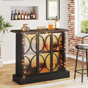 Tribesigns Home Bar Unit, Industrial Liquor Bar Table with Storage and Glasses Holder, 3-Tier Wine Bar Cabinet Mini Bars with Acrylic Front for Home Kitchen Pub (Black)
