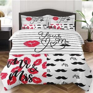duvet cover twin size, retro woman red you bedding set with zipper closure for kids and adults, love valentine valentines comforter cover with pillow sham for bedroom bed decor