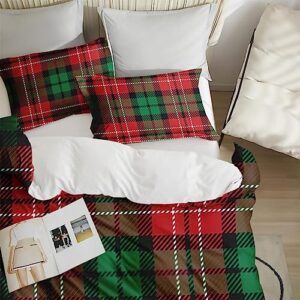 Duvet Cover Full Size, Christmas Plaid Red Green Bedding Set with Zipper Closure for Kids and Adults, Winter Geometric Woven Comforter Cover with 2 Pillow Shams for Bedroom Bed Decor