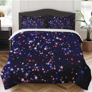 duvet cover full size, 4th of july american bedding set with zipper closure for kids and adults, red blue patriotic comforter cover with 2 pillow shams for bedroom bed decor