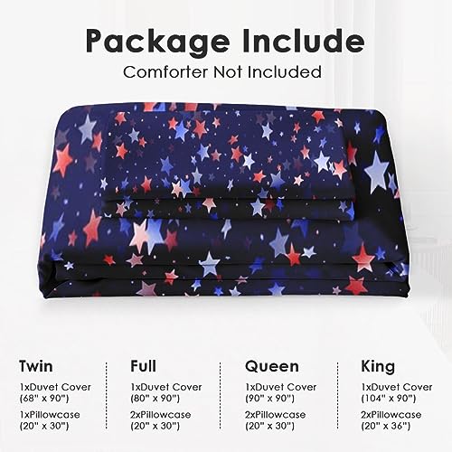 Duvet Cover Full Size, 4Th of July American Bedding Set with Zipper Closure for Kids and Adults, Red Blue Patriotic Comforter Cover with 2 Pillow Shams for Bedroom Bed Decor