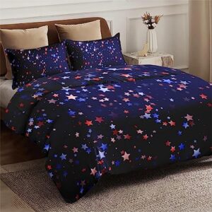 Duvet Cover Full Size, 4Th of July American Bedding Set with Zipper Closure for Kids and Adults, Red Blue Patriotic Comforter Cover with 2 Pillow Shams for Bedroom Bed Decor