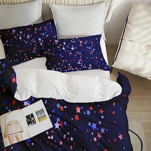 Duvet Cover Full Size, 4Th of July American Bedding Set with Zipper Closure for Kids and Adults, Red Blue Patriotic Comforter Cover with 2 Pillow Shams for Bedroom Bed Decor