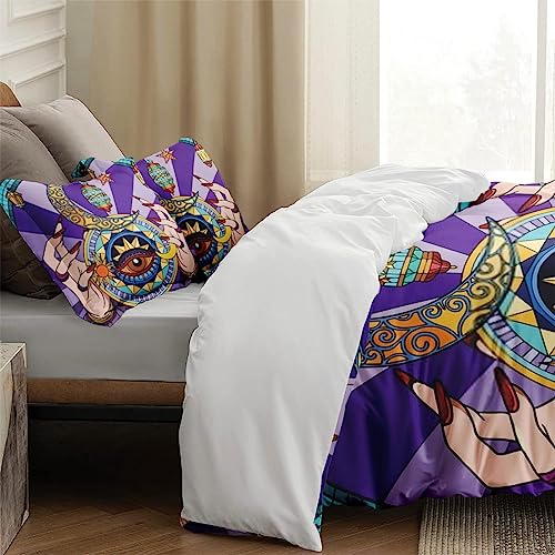 Duvet Cover Full Size, Mushroom Mandala Flower Vintage Bedding Set with Zipper Closure for Kids and Adults, Geometric Red Pink Comforter Cover with 2 Pillow Shams for Bedroom Bed Decor