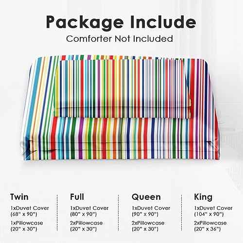 Duvet Cover Full Size, Rainbow Stripe Green Blue Bedding Set with Zipper Closure for Kids and Adults, Red Colorful Line Comforter Cover with 2 Pillow Shams for Bedroom Bed Decor
