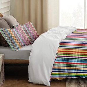 Duvet Cover Full Size, Rainbow Stripe Green Blue Bedding Set with Zipper Closure for Kids and Adults, Red Colorful Line Comforter Cover with 2 Pillow Shams for Bedroom Bed Decor