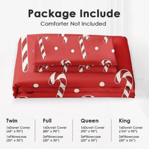 Duvet Cover Twin Size, Christmas Red Cream Polka Bedding Set with Zipper Closure for Kids and Adults, Dot Xmas Candy Comforter Cover with Pillow Sham for Bedroom Bed Decor