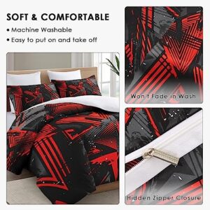 Duvet Cover Twin Size, Neon Colorful Red Gray Bedding Set with Zipper Closure for Kids and Adults, Camouflage Grey Stripe Comforter Cover with Pillow Sham for Bedroom Bed Decor