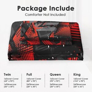 Duvet Cover Twin Size, Neon Colorful Red Gray Bedding Set with Zipper Closure for Kids and Adults, Camouflage Grey Stripe Comforter Cover with Pillow Sham for Bedroom Bed Decor