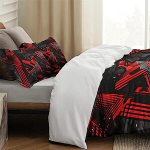 Duvet Cover Twin Size, Neon Colorful Red Gray Bedding Set with Zipper Closure for Kids and Adults, Camouflage Grey Stripe Comforter Cover with Pillow Sham for Bedroom Bed Decor