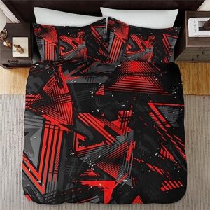 Duvet Cover Twin Size, Neon Colorful Red Gray Bedding Set with Zipper Closure for Kids and Adults, Camouflage Grey Stripe Comforter Cover with Pillow Sham for Bedroom Bed Decor