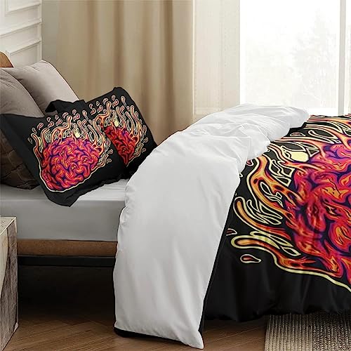 Duvet Cover Twin Size, Vintage Halloween Retro Cute Bedding Set with Zipper Closure for Kids and Adults, Red Ghost Nightmare Comforter Cover with Pillow Sham for Bedroom Bed Decor