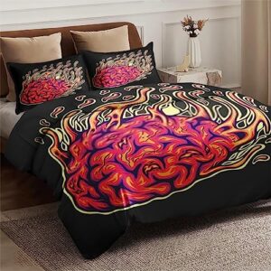 Duvet Cover Twin Size, Vintage Halloween Retro Cute Bedding Set with Zipper Closure for Kids and Adults, Red Ghost Nightmare Comforter Cover with Pillow Sham for Bedroom Bed Decor