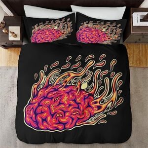 Duvet Cover Twin Size, Vintage Halloween Retro Cute Bedding Set with Zipper Closure for Kids and Adults, Red Ghost Nightmare Comforter Cover with Pillow Sham for Bedroom Bed Decor