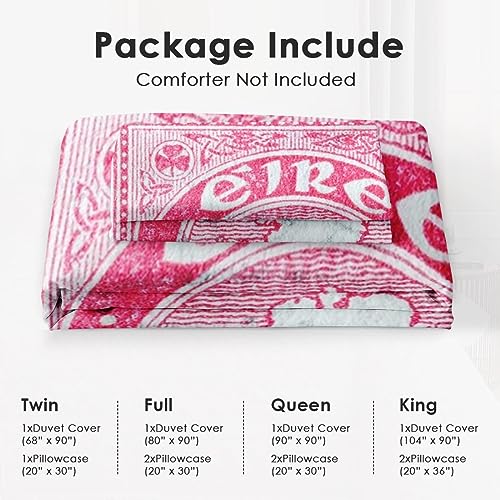 Duvet Cover Twin Size, Map Red Vintage Leaf Bedding Set with Zipper Closure for Kids and Adults, Retro Country Office Comforter Cover with Pillow Sham for Bedroom Bed Decor