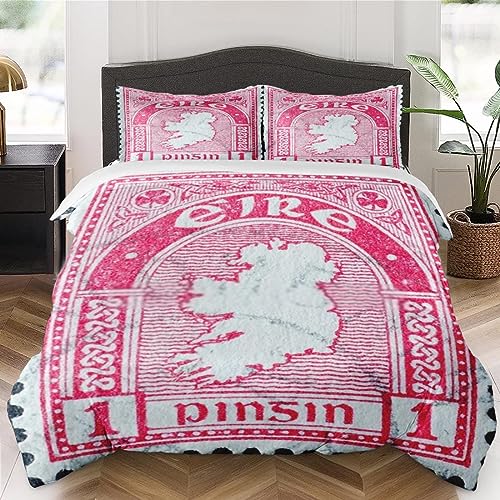 Duvet Cover Twin Size, Map Red Vintage Leaf Bedding Set with Zipper Closure for Kids and Adults, Retro Country Office Comforter Cover with Pillow Sham for Bedroom Bed Decor