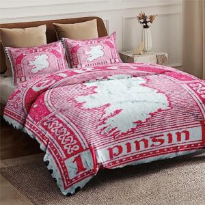 Duvet Cover Twin Size, Map Red Vintage Leaf Bedding Set with Zipper Closure for Kids and Adults, Retro Country Office Comforter Cover with Pillow Sham for Bedroom Bed Decor