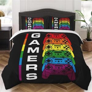 duvet cover full size, gamepad gamer vintage red bedding set with zipper closure for kids and adults, game college gaming comforter cover with 2 pillow shams for bedroom bed decor