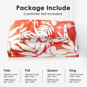 Duvet Cover Full Size, Red Hibiscus Hawaiian Flower Bedding Set with Zipper Closure for Kids and Adults, Surf Floral Tropical Comforter Cover with 2 Pillow Shams for Bedroom Bed Decor