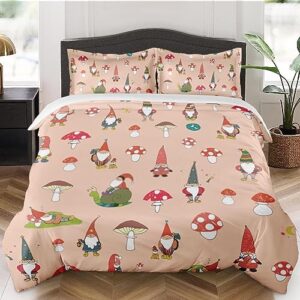 duvet cover full size, gnome funny happy red bedding set with zipper closure for kids and adults, colorful mushroom elf comforter cover with 2 pillow shams for bedroom bed decor