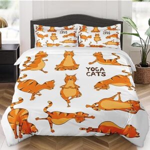duvet cover king size, funny red cat animal bedding set with zipper closure for kids and adults, exercise gym fitness comforter cover with 2 pillow shams for bedroom bed decor