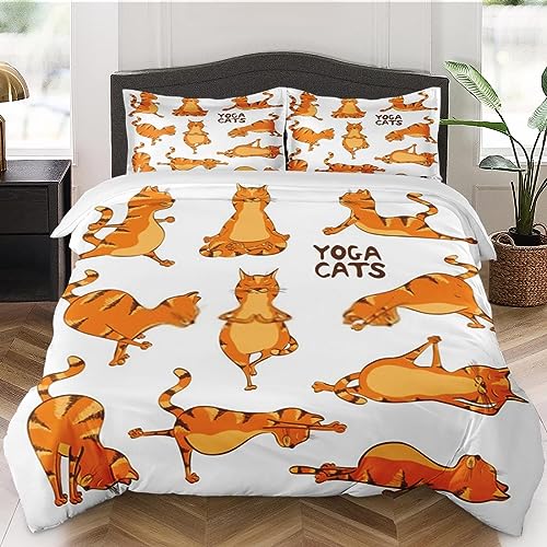 Duvet Cover King Size, Funny Red Cat Animal Bedding Set with Zipper Closure for Kids and Adults, Exercise Gym Fitness Comforter Cover with 2 Pillow Shams for Bedroom Bed Decor