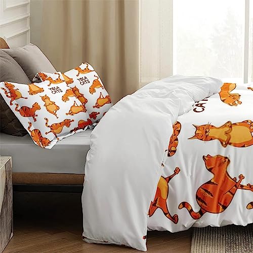 Duvet Cover King Size, Funny Red Cat Animal Bedding Set with Zipper Closure for Kids and Adults, Exercise Gym Fitness Comforter Cover with 2 Pillow Shams for Bedroom Bed Decor