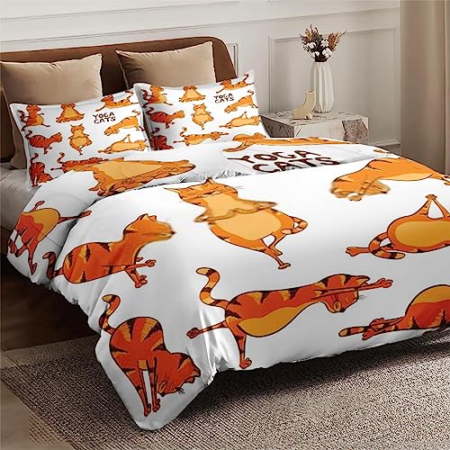 Duvet Cover King Size, Funny Red Cat Animal Bedding Set with Zipper Closure for Kids and Adults, Exercise Gym Fitness Comforter Cover with 2 Pillow Shams for Bedroom Bed Decor