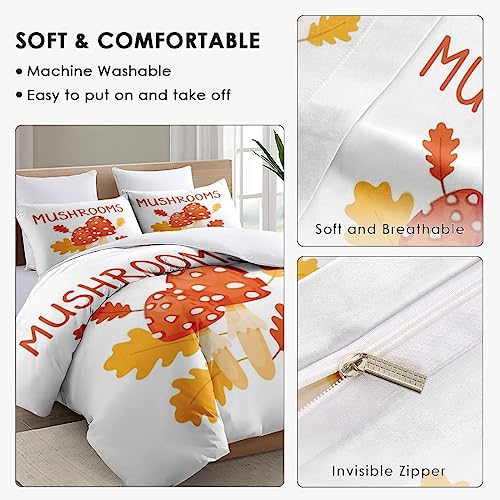Duvet Cover King Size, Autumn Leaf Fall Red Bedding Set with Zipper Closure for Kids and Adults, Leaves Orange Cute Comforter Cover with 2 Pillow Shams for Bedroom Bed Decor