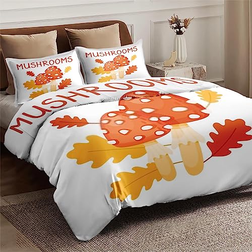 Duvet Cover King Size, Autumn Leaf Fall Red Bedding Set with Zipper Closure for Kids and Adults, Leaves Orange Cute Comforter Cover with 2 Pillow Shams for Bedroom Bed Decor