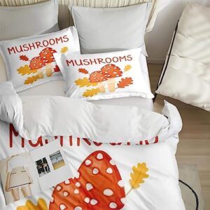 Duvet Cover King Size, Autumn Leaf Fall Red Bedding Set with Zipper Closure for Kids and Adults, Leaves Orange Cute Comforter Cover with 2 Pillow Shams for Bedroom Bed Decor