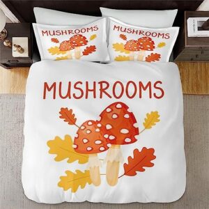 Duvet Cover King Size, Autumn Leaf Fall Red Bedding Set with Zipper Closure for Kids and Adults, Leaves Orange Cute Comforter Cover with 2 Pillow Shams for Bedroom Bed Decor