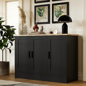anystyle black 3 door buffet cabinet, coffee bar cabinet with adjustable shelf, kitchen buffet sideboard for living room, kitchen