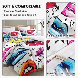 Duvet Cover King Size, Makeup Woman Sexy Love Bedding Set with Zipper Closure for Kids and Adults, Red Valentine Female Comforter Cover with 2 Pillow Shams for Bedroom Bed Decor