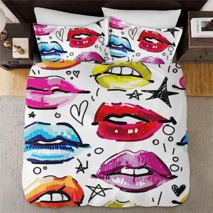 Duvet Cover King Size, Makeup Woman Sexy Love Bedding Set with Zipper Closure for Kids and Adults, Red Valentine Female Comforter Cover with 2 Pillow Shams for Bedroom Bed Decor