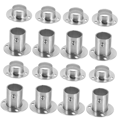 Cabilock 16 Pcs Shower Curtain Rod Base Wall Mounted Rail Holder Closet Rod Socket Wood Pole Sockets Boom Stand Shower Bar for Curtain Round Stand Stainless Steel Pole Socket Home Supply