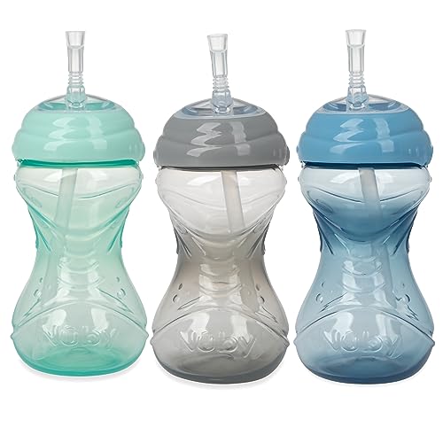 Nuby 3 Piece No-Spill Easy Grip Cup with Flex Straw, Clik It Lock Feature, Neutral, 10 Ounce