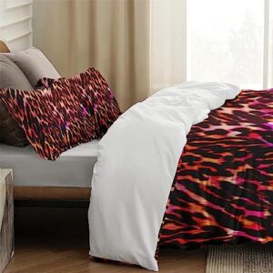 Duvet Cover Queen Size, Animal Leopard Sexy Tiger Bedding Set with Zipper Closure for Kids and Adults, Red Pink Lion Comforter Cover with 2 Pillow Shams for Bedroom Bed Decor