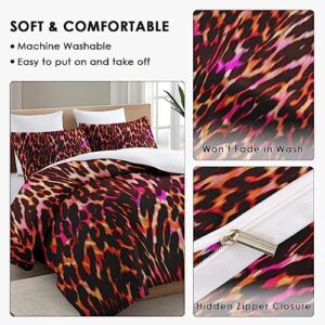 Duvet Cover Queen Size, Animal Leopard Sexy Tiger Bedding Set with Zipper Closure for Kids and Adults, Red Pink Lion Comforter Cover with 2 Pillow Shams for Bedroom Bed Decor