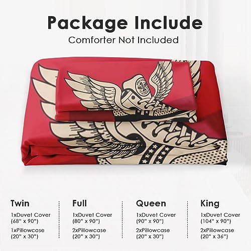 Duvet Cover Queen Size, Vintage Racing Red Exercise Bedding Set with Zipper Closure for Kids and Adults, America Gray Roller Comforter Cover with 2 Pillow Shams for Bedroom Bed Decor