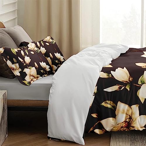 Duvet Cover Queen Size, Flower Floral Red Vintage Bedding Set with Zipper Closure for Kids and Adults, Wood Painting Pink Comforter Cover with 2 Pillow Shams for Bedroom Bed Decor